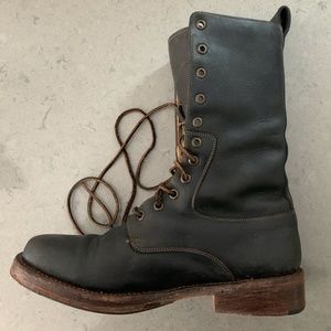 Womens Black Combat Boots, John Fluevog, Size 9
